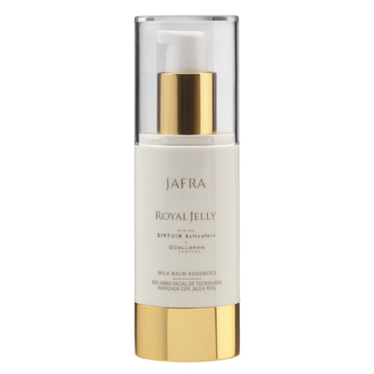 Skincare bottle with gold cap and white body on a white background