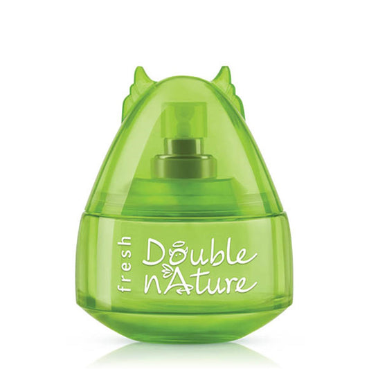 Green bottle labeled 'Double n'ature' on a white background