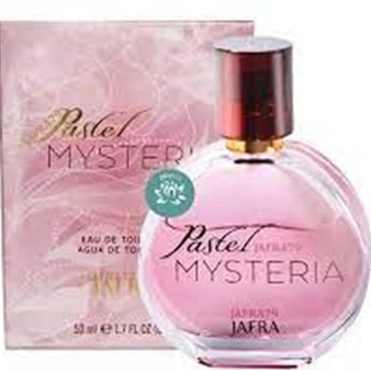 Perfume bottle and packaging of 'Pastel Mysteria' by Jafra on a white background