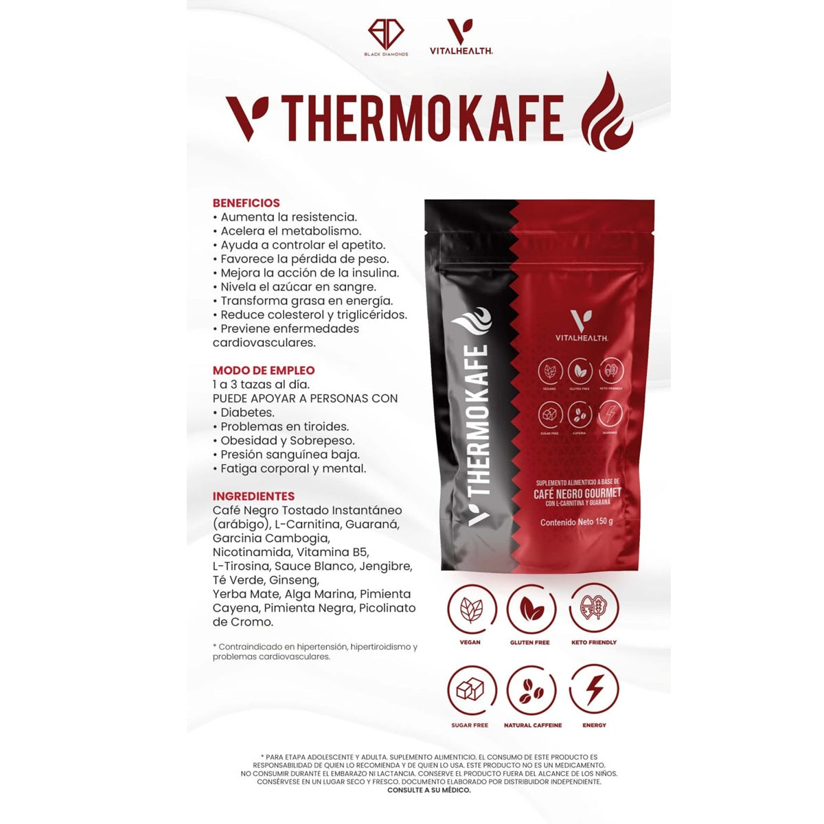 Thermokafe supplement package with branding and product details on a white background