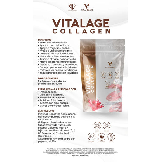 Vitalage Collagen packaging with text on a white background