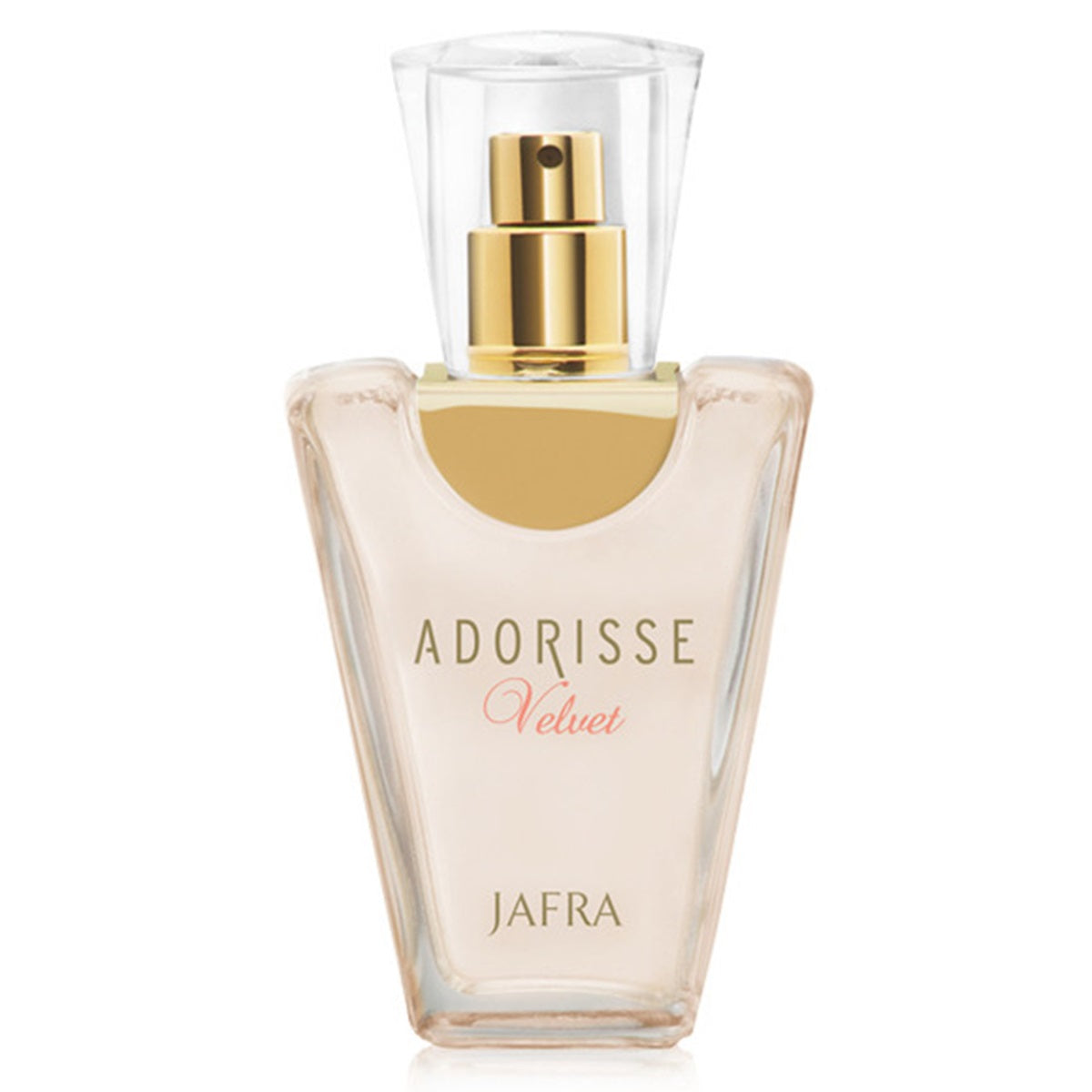 Perfume bottle labeled 'Adorisse Velvet' by Jafra on a white background
