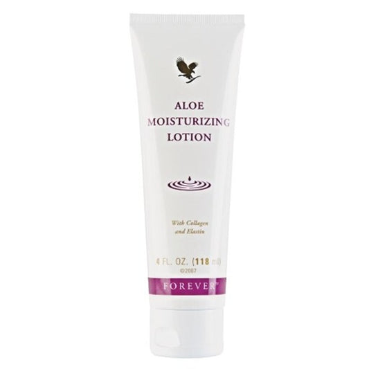 Aloe moisturizing lotion tube on a white background