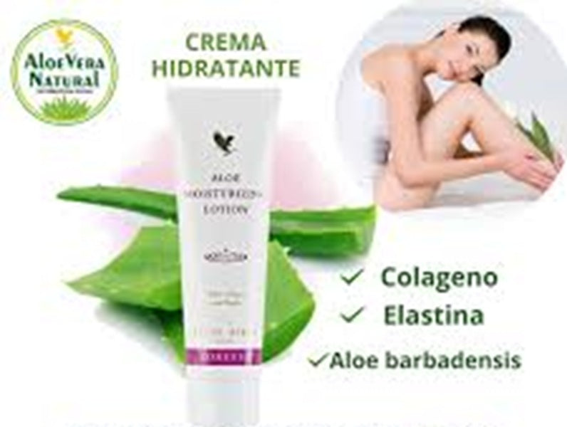 Aloe vera moisturizing lotion with a woman applying it on her arm, featuring Aloe Vera Natural branding.
