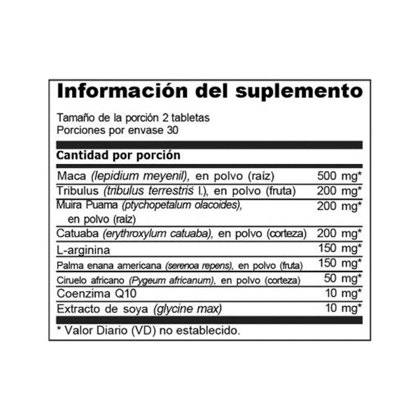 Supplement label with ingredient list and dosages on a white background