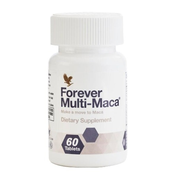 Forever Multi-Maca dietary supplement bottle on a white background