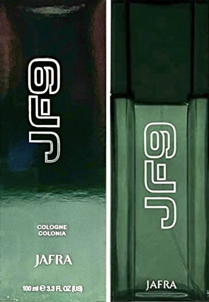 Jafra cologne bottle packaging with green color scheme