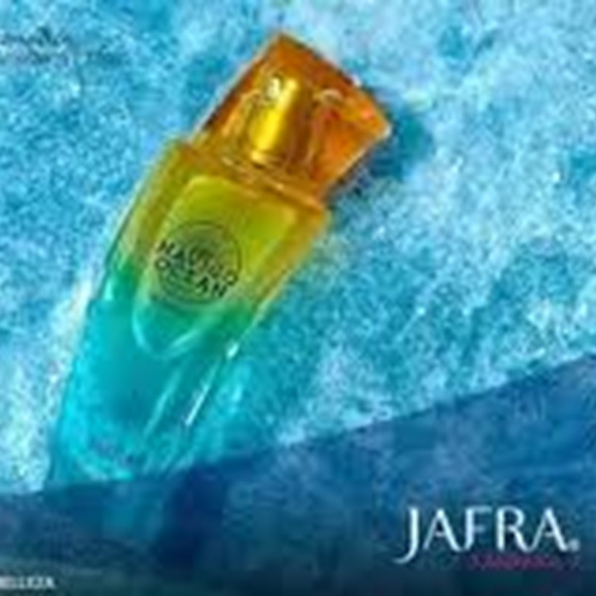 Jafra perfume bottle on a blue textured background