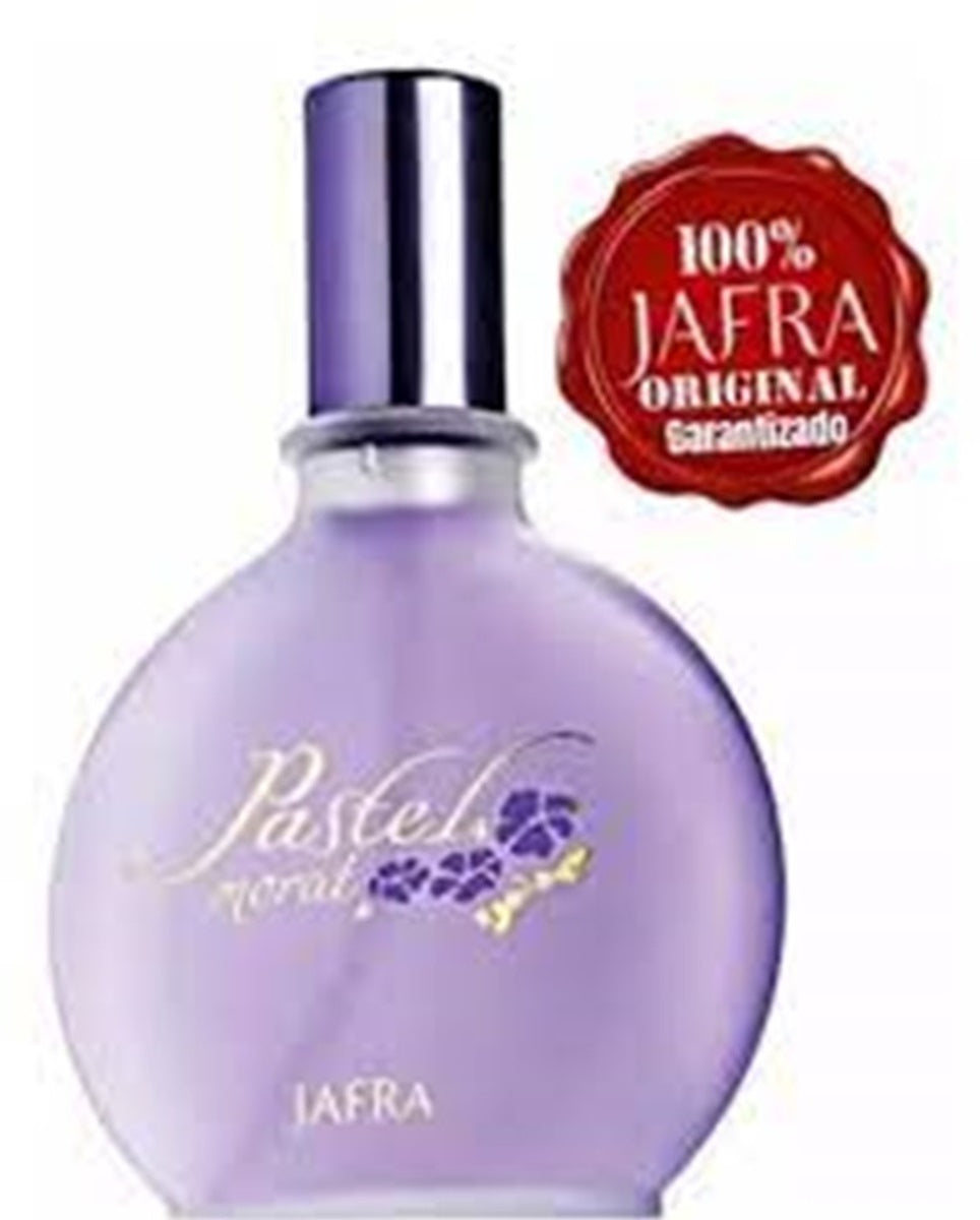Purple perfume bottle with 'Jafra' branding and a red label claiming '100% Original'.