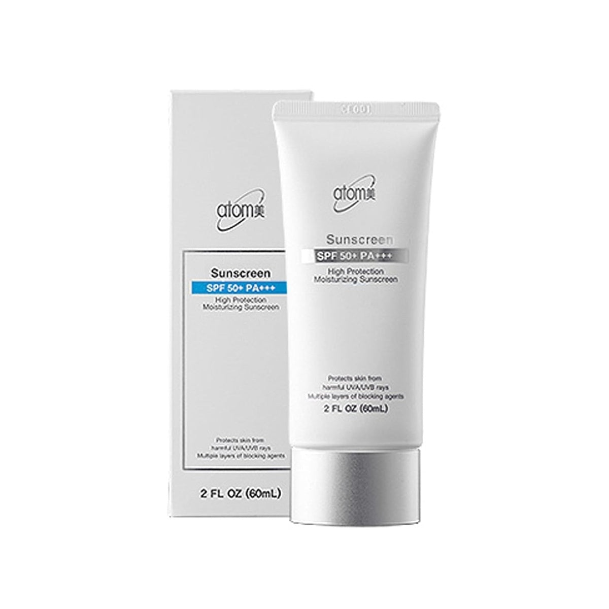 Atomite sunscreen tube and packaging on a white background
