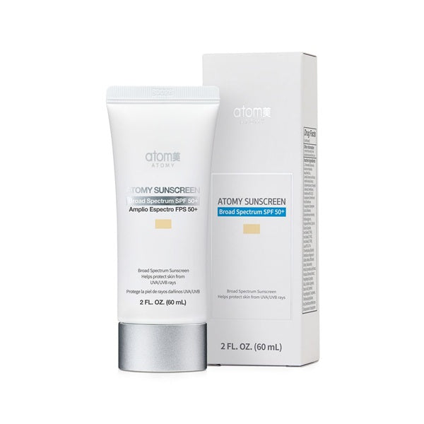 Atomxy sunscreen tube and packaging on a white background