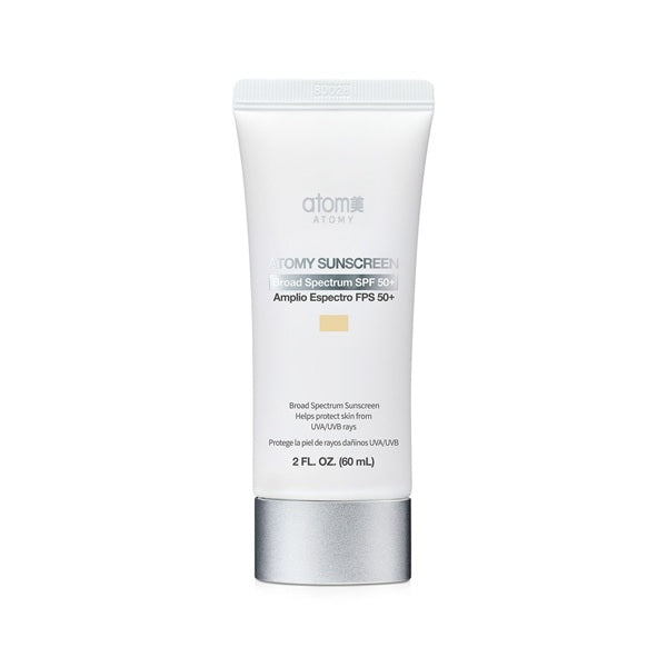 Tube of sunscreen with branding on a white background