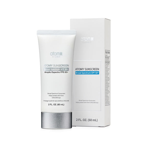 Atomie Atomy Sunscreen tube and packaging on a white background