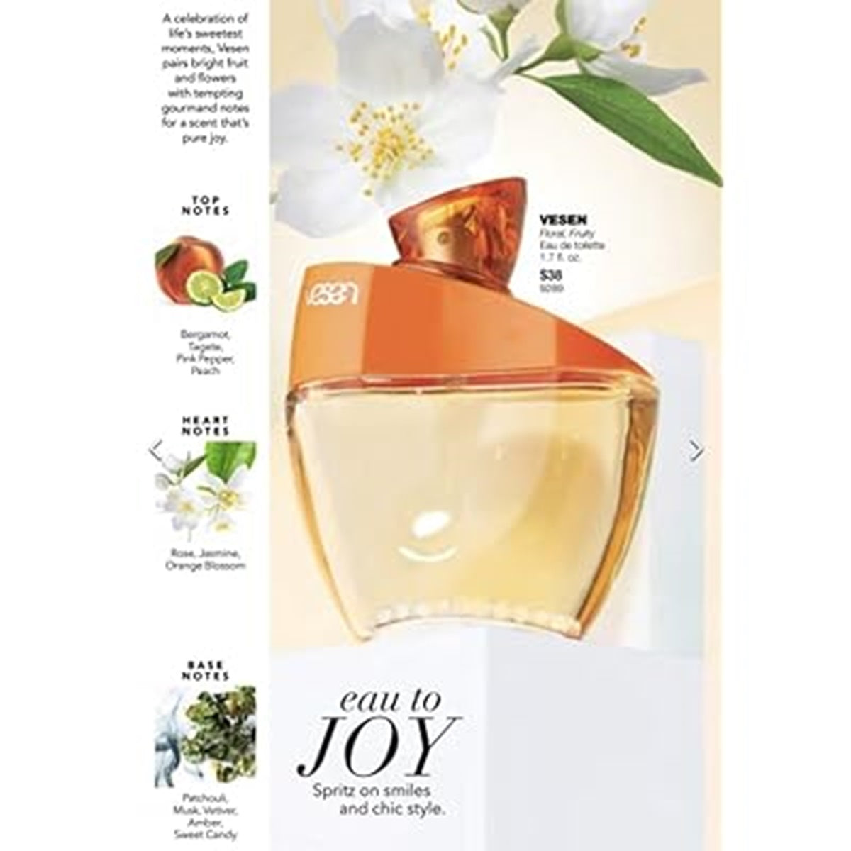 vesen fragancia femenina jafra Perfume bottle with floral design and product details on a white background