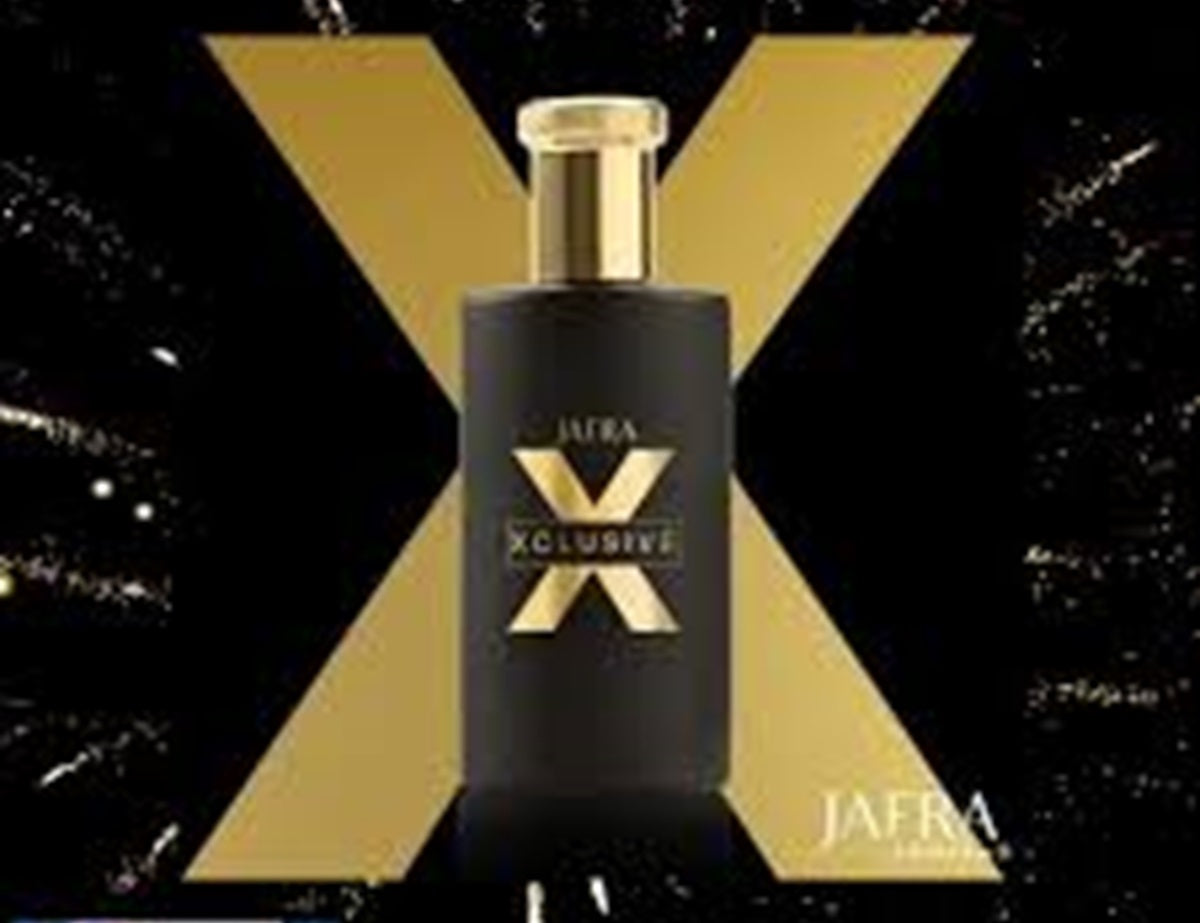 Jafra Exclusive X perfume bottle with a large 'X' logo in the background