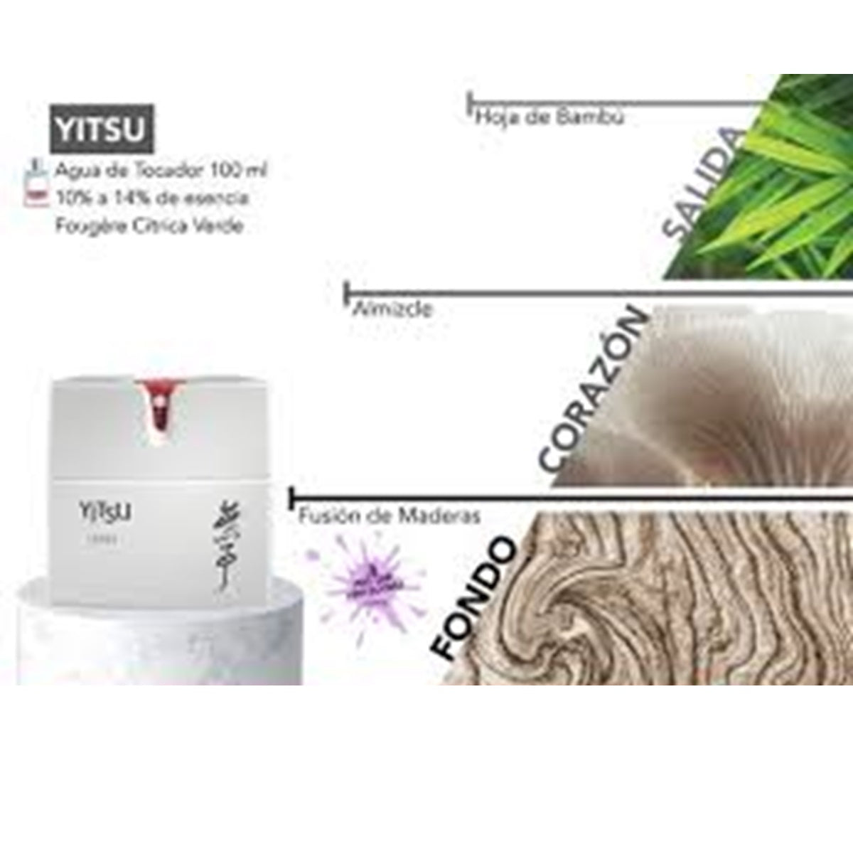 Yitsu product packaging with natural elements and branding on a white background
